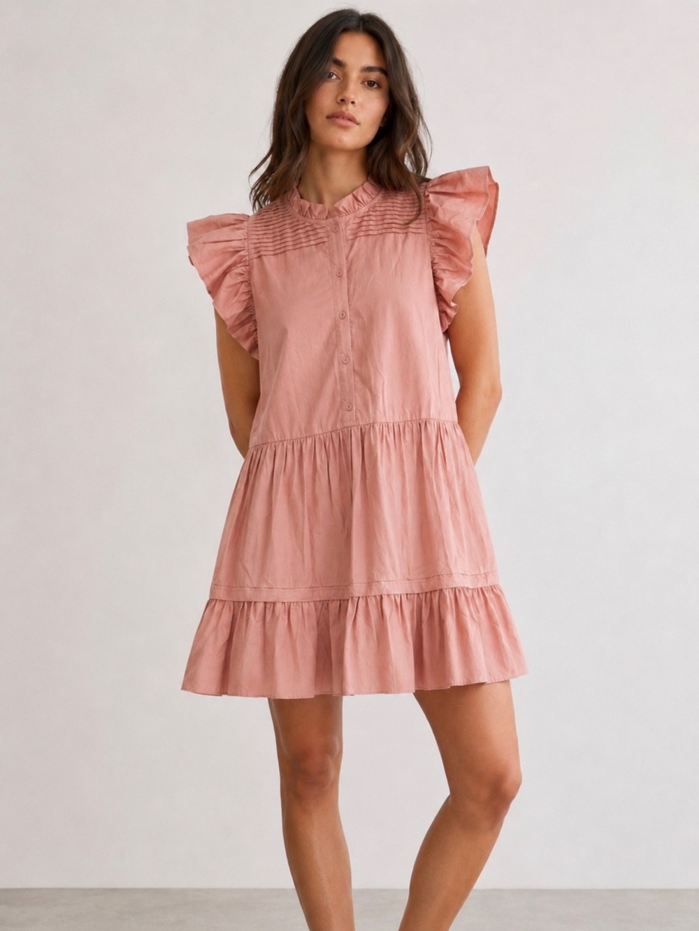 NWOT Sea New York Gaia Dress Pink Flutter Sleeves Ruffle Neck size xs